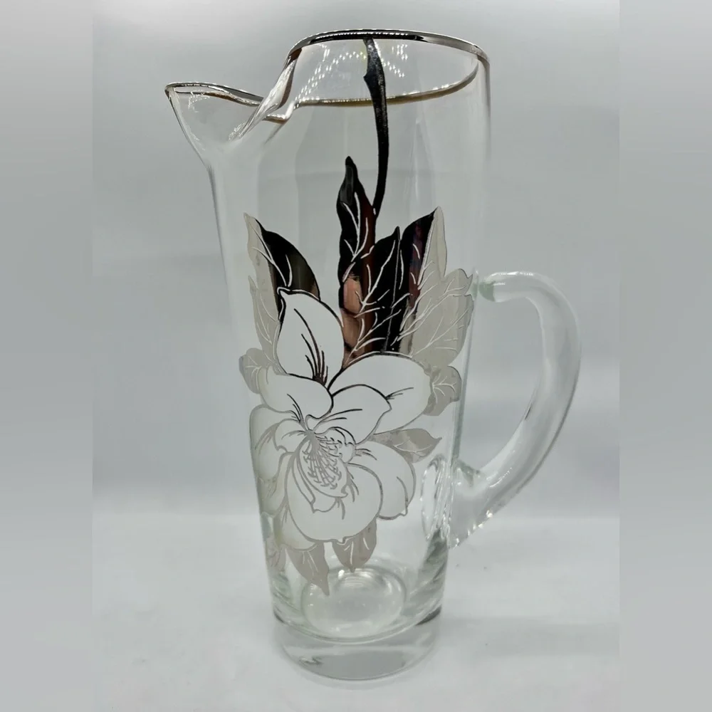 Vintage Imperial Sterling Silver Overlay Glass Pitcher 8.75”